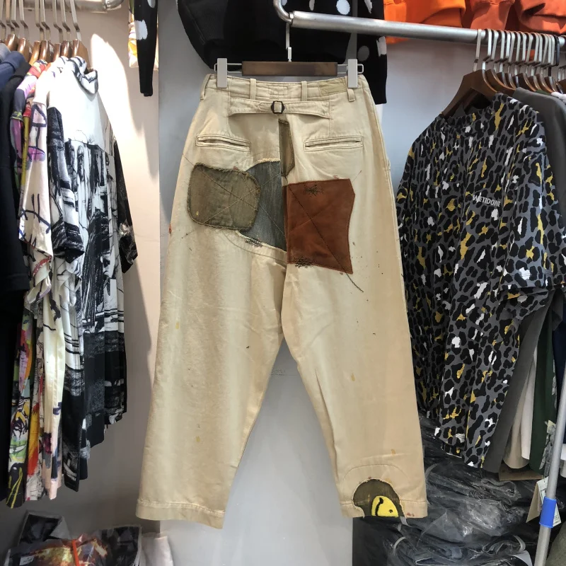 

Vintage Patch KAPITAL Trousers patch hole Streetwear Style High Quality Oversize Army Green Black Pants Hip-Hop KAPITAL