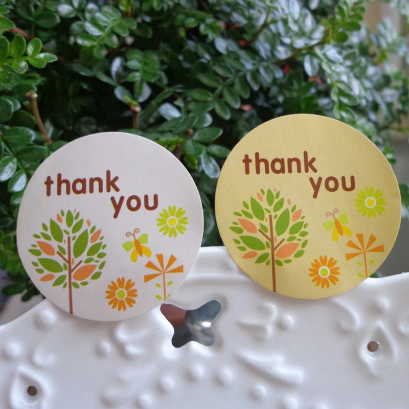 120 шт./лот желто белая бумага Thank you с круглыми деревьями герметичная этикетка
