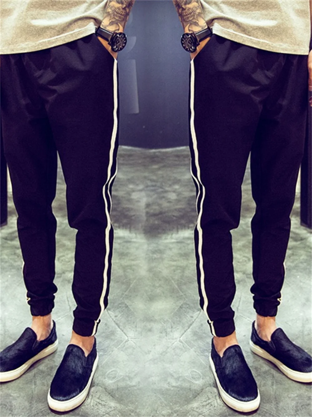 Casual Pants Stretch Black Pants for Teenagers, Slim Feet, Tight Pants, Men's Spring/autumn Foot-tie Sweatpants New Joggers