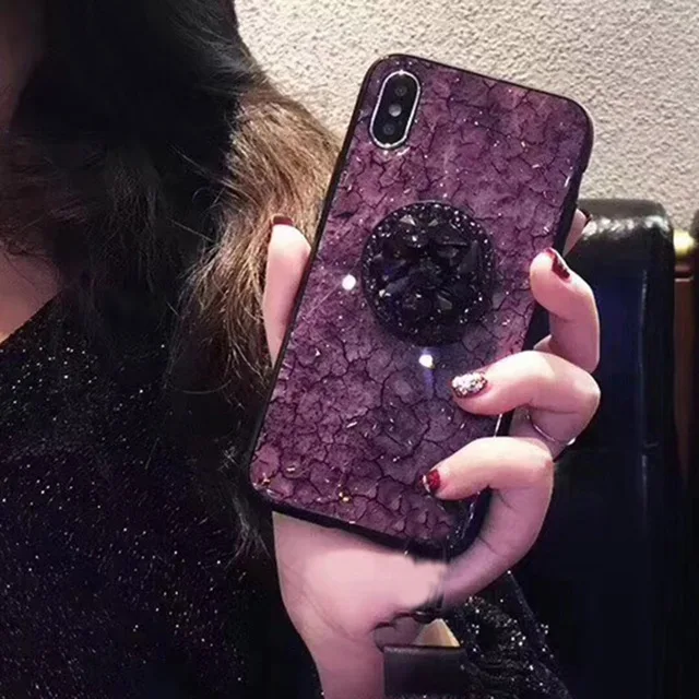 Для samsung S8 S9 Note 8 9 блестящее Мраморное кольцо-держатель силиконовый чехол для телефона для iphone 7 8 6 S plus X XR XS MAX - Цвет: D
