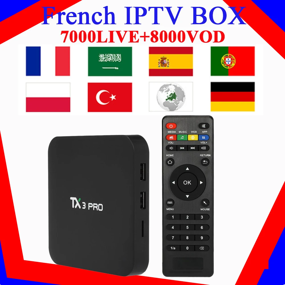 Tx3 pro android tv box+ Французский Франция Испания Бельгия арабский голландский Польша Великобритания IPTV подписка 7000LIVE& 8000VOD 4k smart IPTV приставка