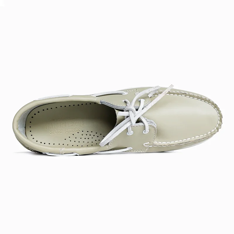 Classic boat shoes Hand Sewing casual sneakers Lace-up beige Genuine Leather Free shipping