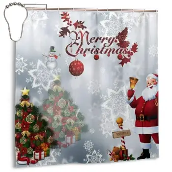 

Cute Santa Claus Printed Bathroom Curtains with 12 Hooks Waterproof Polyester Shower Curtain Sets Fabric Privacy Bath Curtains