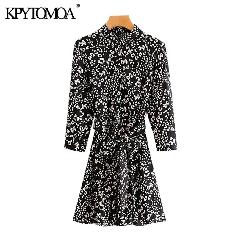 KPYTOMOA Women 2020 Chic Fashion With Belt Print Mini Dress Vintage Three Quarter Sleeve Side Pockets Female Dresses Vestidos KPYTOMOA Women 2020 Chic Fashion With Belt Print Mini Dress Vintage Three Quarter Sleeve Side Pockets Female Dresses Vestidos