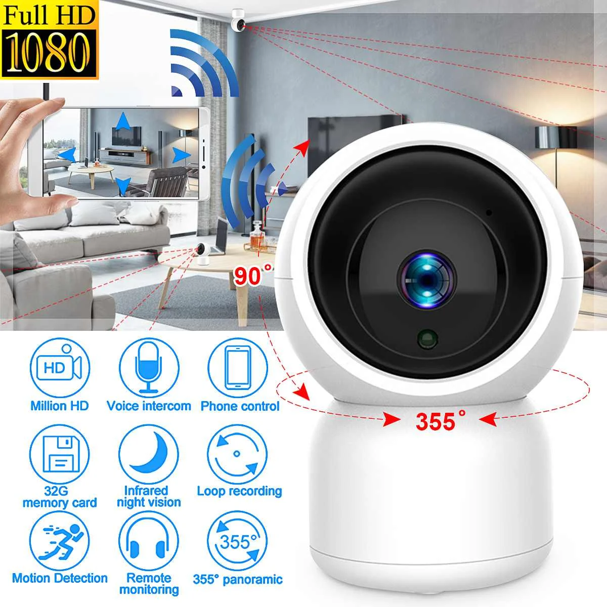 

Wireless Camera Monitor HD Voice/Motion Sensor Night Vision Portable Home Dome IP Camera WiFi Security Smart Surveillance Camera