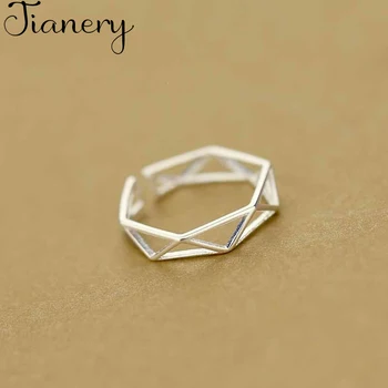 

JIANERY Vintage 925 Sterling Silver Hexagon Rings For Women Girls Trendy Ring Gifts Statement Jewelry