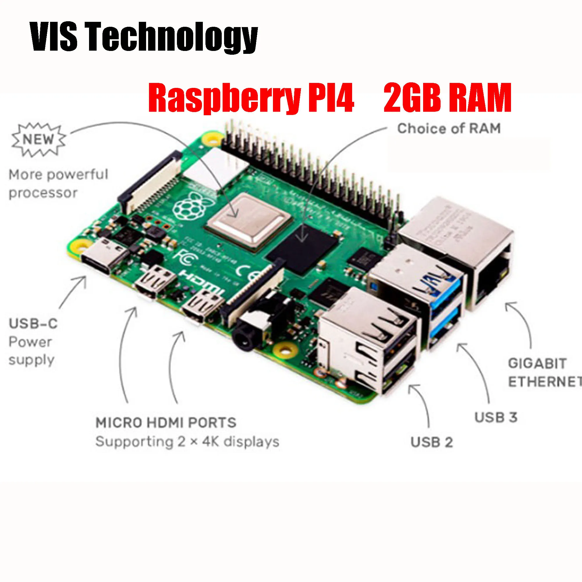 1 шт. 2 Гб ОЗУ последняя Raspberry Pi 4 Pi4 Pi4B Модель B с четырехъядерным процессором BCM2711 Cortex-A72 ARM v8 1,5 ГГц wifi 2,4/5,0 ГГц Bluetooth 5,0