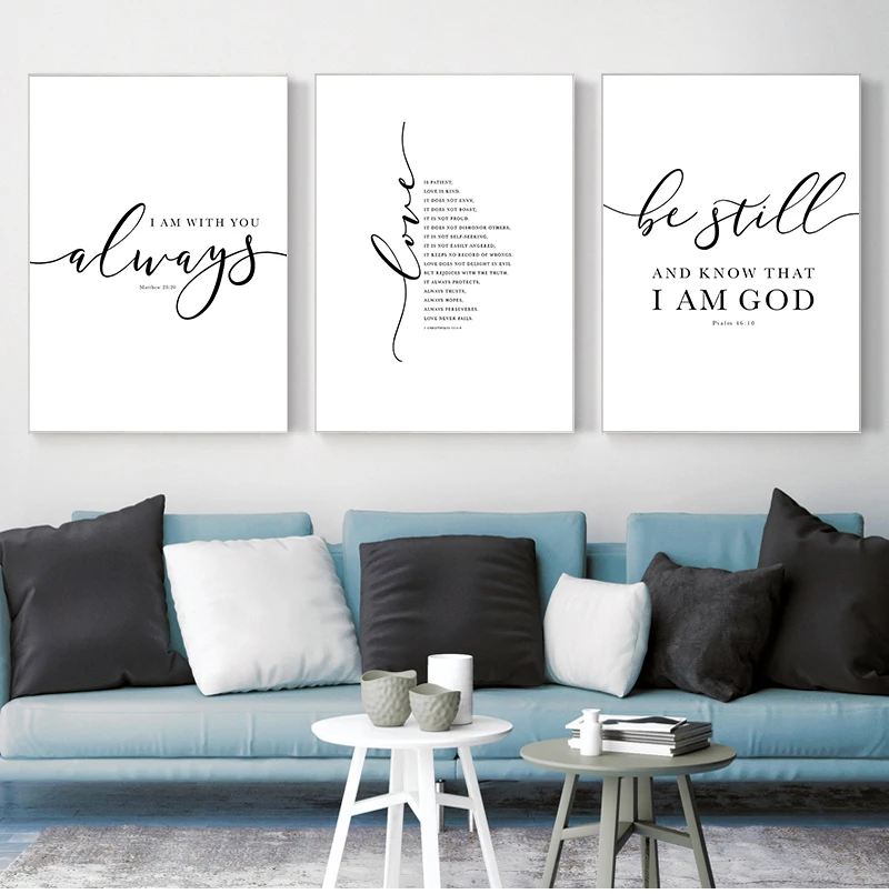 Christian Bible Verse Quote Posters and Prints Black White Wall Pictures Scripture Christ Wall Art Canvas Painting Home Decor