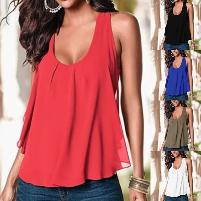Women Solid Vest Tops Sleeveless Slim Fit Loose Casual Tops for Summer NFE99