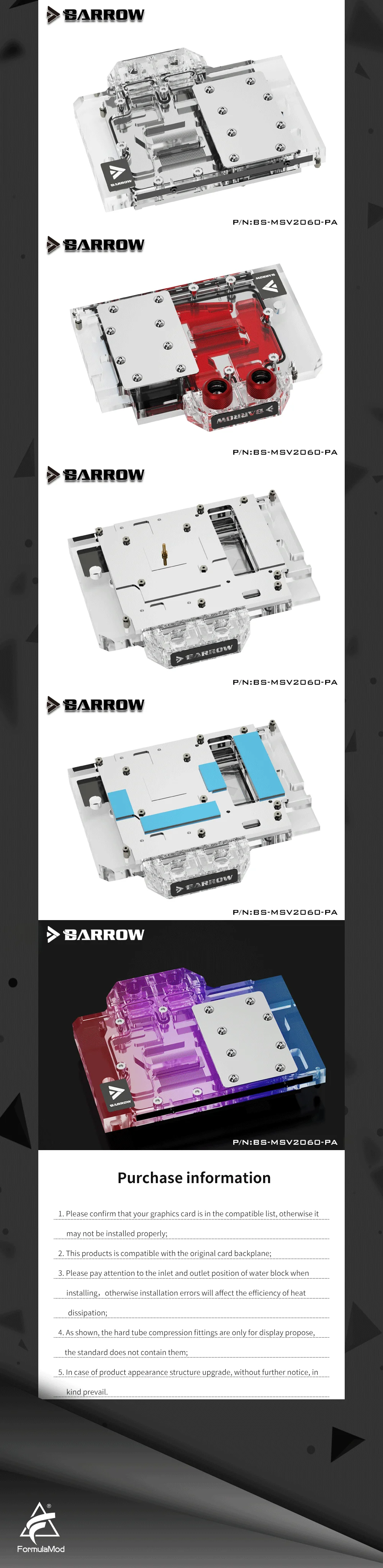 Barrow BS-MSV2060-PA, Full Cover Graphics Card Water Cooling Blocks,For MSI RTX2060 Ventus X5 C 6G OC  