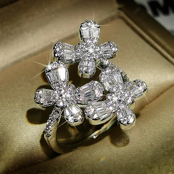 

Sparking Zircon Flowers Resizable Rings for Women Top quality Wedding Jewelry Ring Romantic Female Engagement Party Gifts Bague