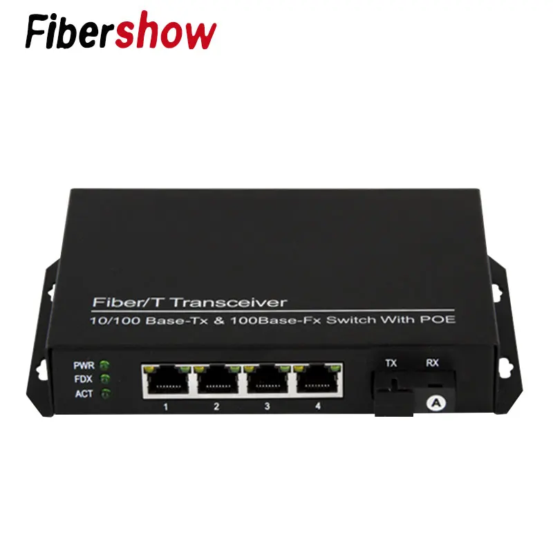 Коммутатор питания через ethernet 1 SC 4 RJ45 волоконно-оптический соединитель 4 10/100 M ethernet порт 5 портовый медиаконвертер