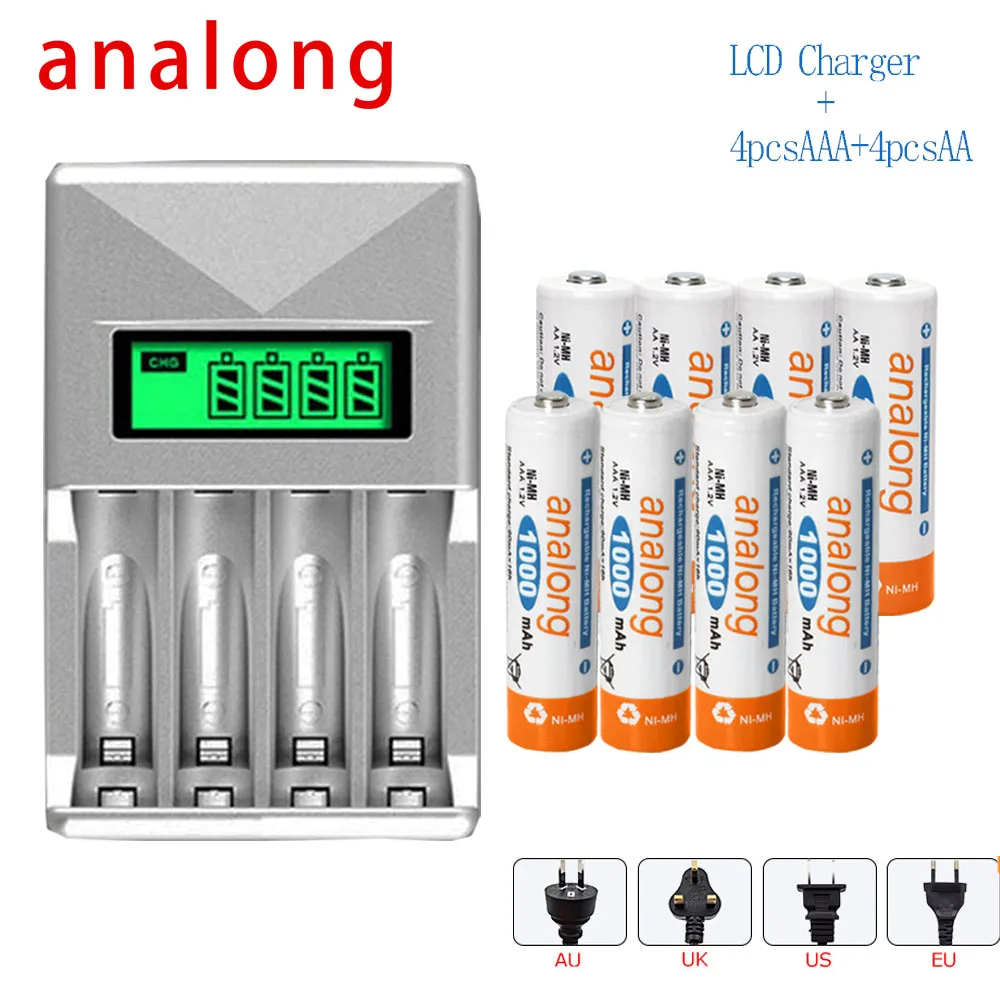 

Quick lcd charger for 1.2v nimh nicd rechargeable battery+4pcs aa 2200mah nimh batteablery +4pcs 1.2v aaa 1000mah battery