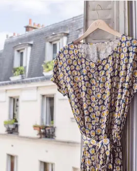 

2020 Summer Small Daisy Print Women's Midi Dress Ladies Holiday Viscose Long Dresses With Sashes For Beach Holiday