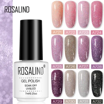 

ROSALIND Neon Glitter Gel Nail Polish For Nail Art Design Semi Permanent Gel Varnishes Gellak Soak Off Nude Color Nails Base Top