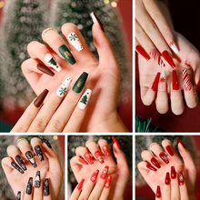 

Press on nails Christmas Coffin False Nails 24PCS Christmas Wearing False Nail Tips Reusable Artificial Full Cover Nail Tips