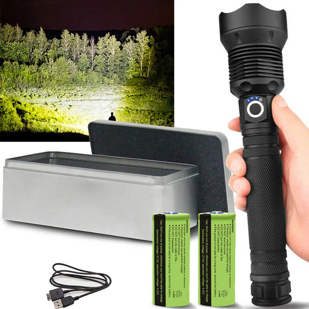 Bargain Offer for  High Quality 120000 LM Powerful LED Flashlight USB Zoom Torch Aluminum Alloy Battery Indicator NCM9