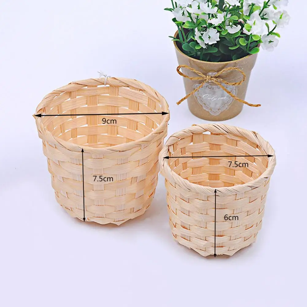 CW_ Natural Bamboo Woven Basket Bra Sundries Organizer Rattan Plant Box Containe