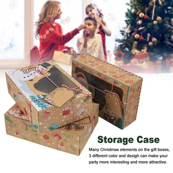 

12pcs Candy Bakery Packing Portable Clear Window Brown Paper Muffin Cake Rectangle Storage Case Gift Christmas Cookie Boxes
