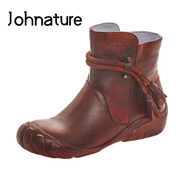 Женские ботильоны из натуральной кожи Johnature на платформе в стиле ретро с круглым