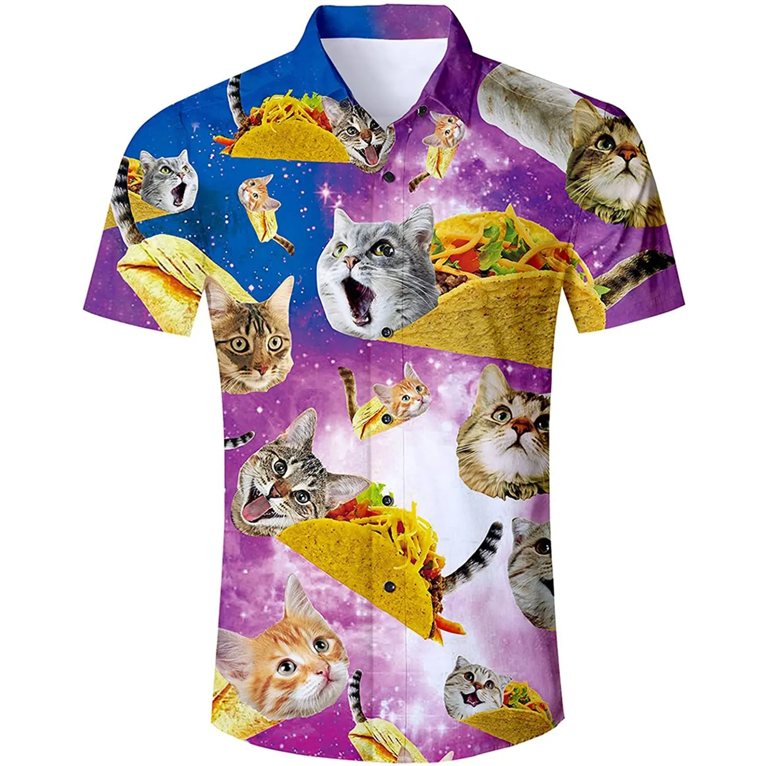 Summer Harajuku Short sleeve Shirts Funny Galaxy Taco Pizza Cat 3D Printed Hawaiian Shirt Mens Harajuku Casual Shirt