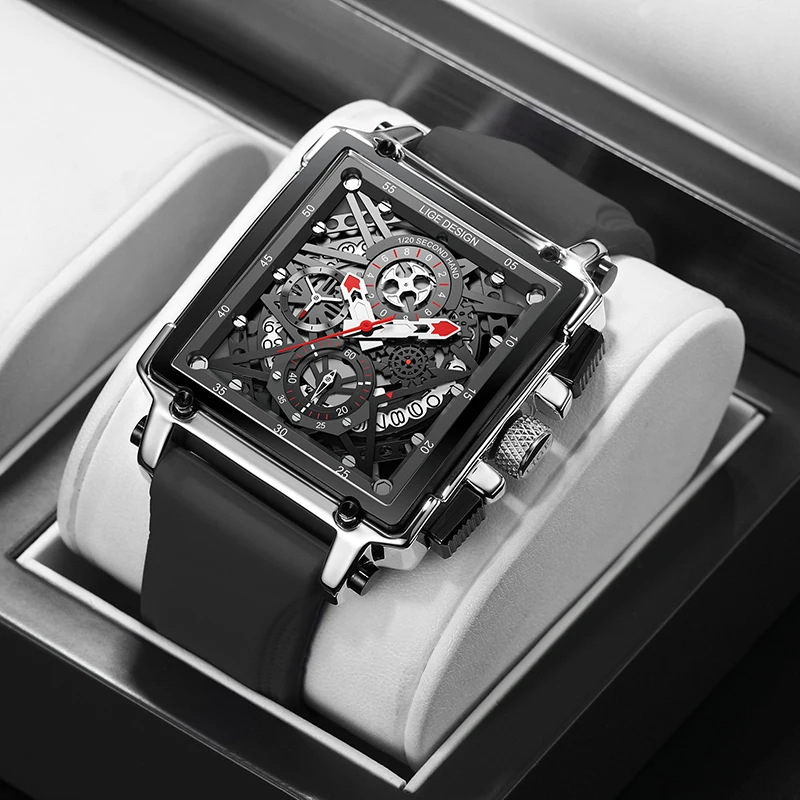 2021 New Men Watch LIGE Top Brand Luxury Waterproof Quartz Square Wristwatche For Men Date Sport Hollow Clock Male Zegarek Meski 