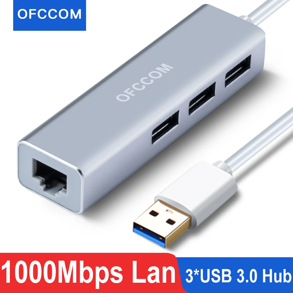 OFCCOM-adaptador Ethernet USB 3,0 2,0 a RJ45 Hub 10/100/1000M, tarjeta de red, Lan USB para Macbook Windows