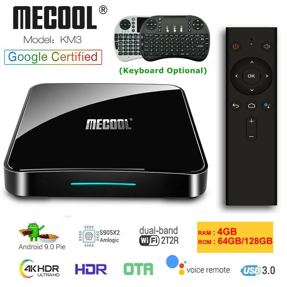 

MECOOL KM3 TV Box Android 9.0 ATV Google certification Set Top Box 4GB 128GB Amlogic S905X2 4K 5G Dual Wifi BT4.0 Media Player