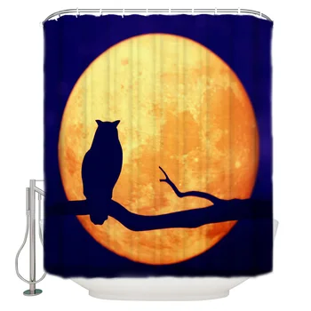 

Halloween Moon Full Moon Owl Animal Silhouette Extra Long Fabric Bath Shower Curtains Mildew-resistant Bathroom Decor with Hooks