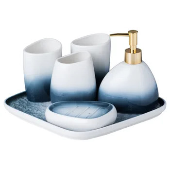 

Gradient Gray Ceramic Sanitary Ware-Piece Wash Suit Couples Brushing Gargle Bathroom Amenities, Kitchenware Six Sets