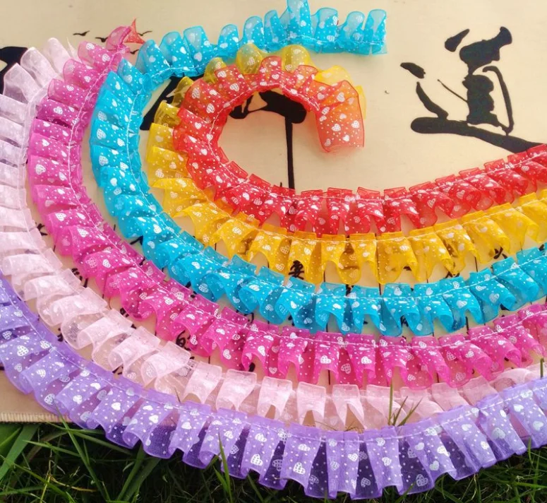 

32 ярда 2,5 см флуоресцентная зеленая розовая красная фиолетовая шифоновая плиссированная оборка кружевная лента «сделай сам» для свадебного платья