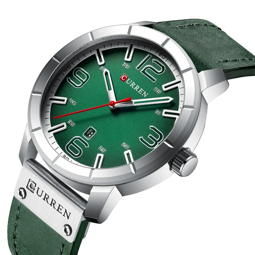 CURREN Мужские кварцевые мужские наручные часы Зеленые кожаные деловые наручные часы календарь кварцевые наручные часы мужские s