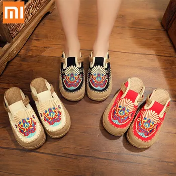 

New XiaoMi mijia retro linen shoes summer lightweight breathable comfortable quick-drying hand-woven hollow mesh shoes for women