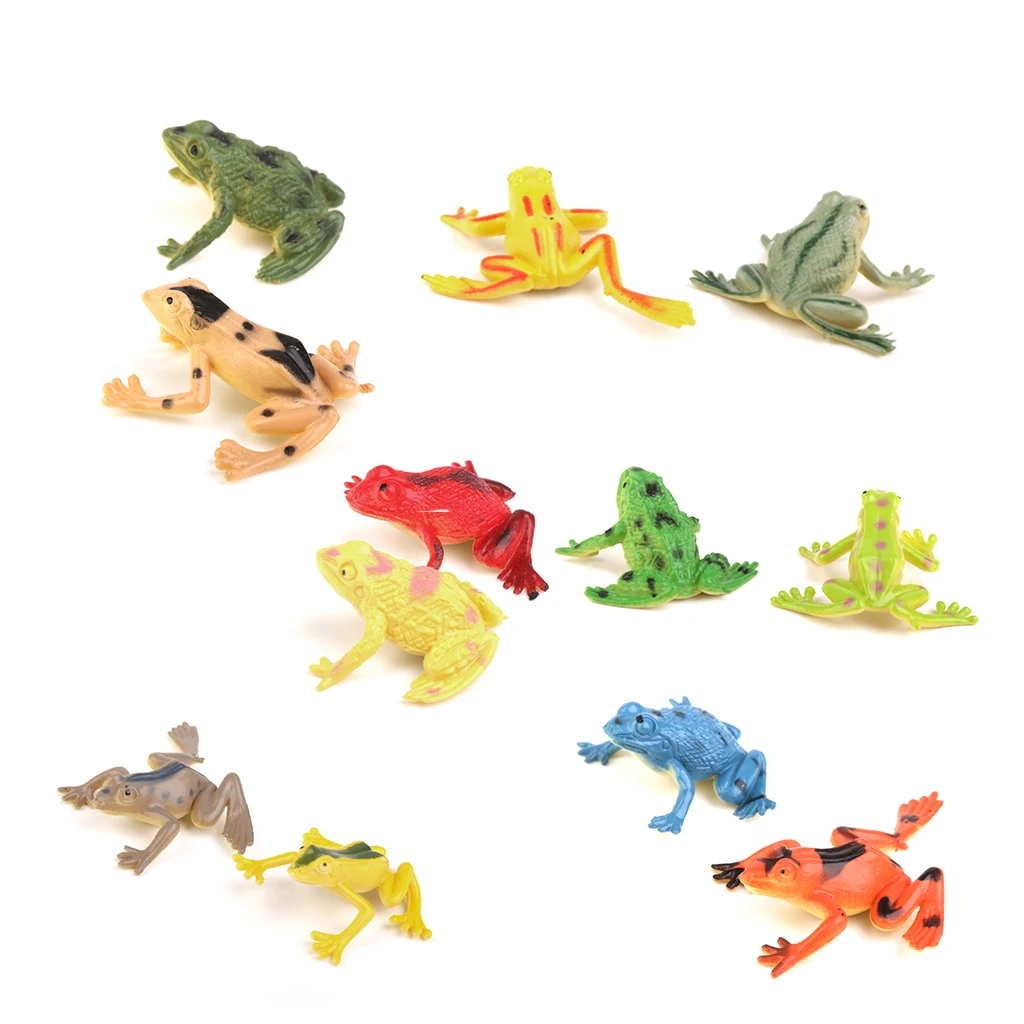 12 Assorted Plastic Frog Toad Amphibian Animal Figure Kids Learning Toy Game 