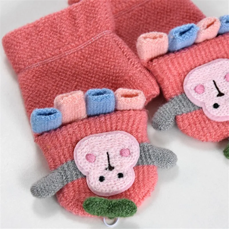 Милые детские перчатки, зимние теплые детские перчатки для детей от 1 до 5 лет, детские перчатки, детские перчатки на палец с откидными рукавицами