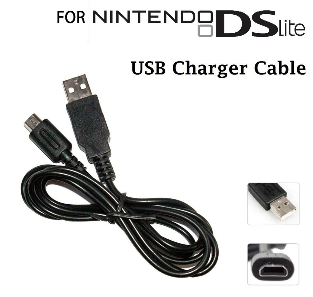 Зарядный USB-кабель для Nintendo DS Lite NDSL передает данные черный прочный удобный