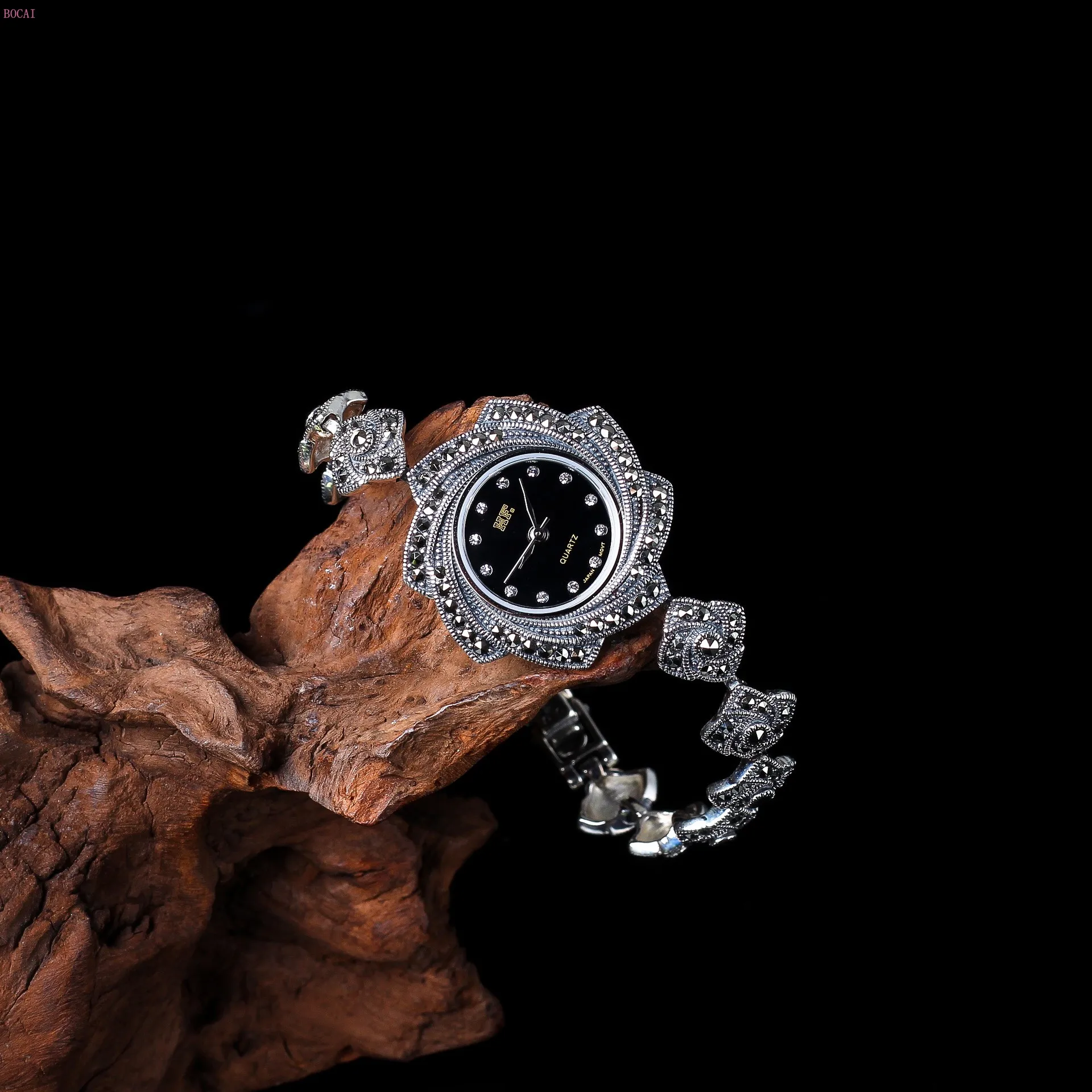Серебро 925 S925 Стерлинговое серебро ювелирные изделия простые Красивые Ретро цветок женские часы браслеты модный браслет для женщин