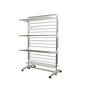 

LANGY Foldable Clothes Drying Rack Rolling Collapsible Laundry Dryer Hanger Stand Rail Indoor Outdoor (4-Layer, Pole)