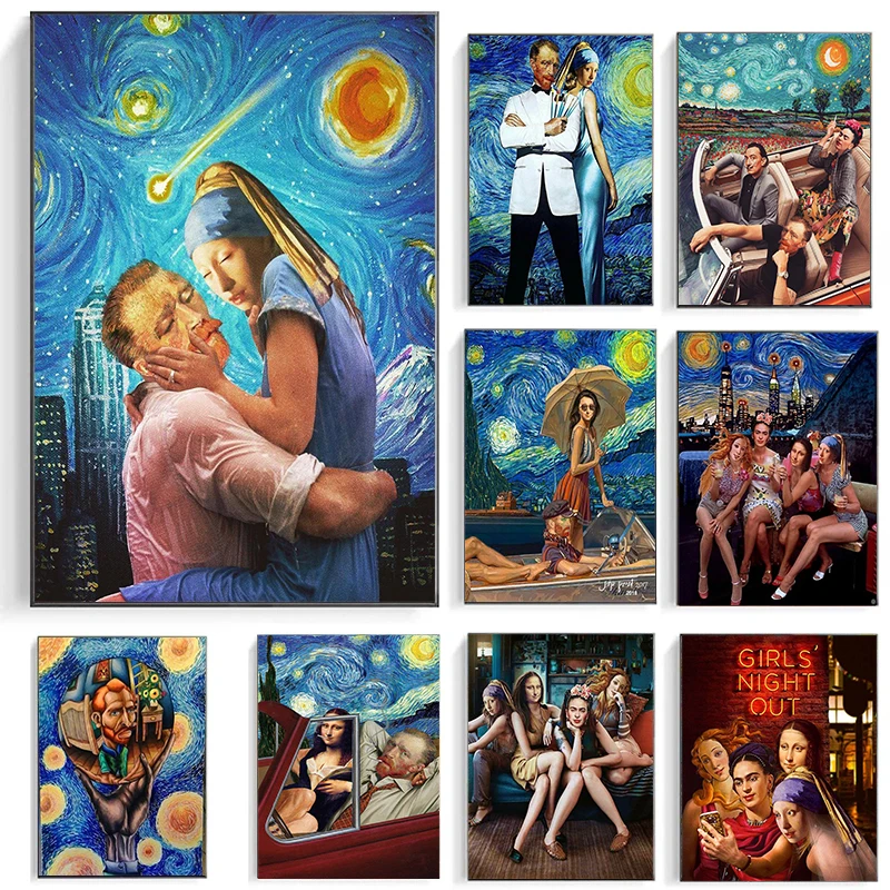 Funny Art Abstract Van Gogh and Friends Canvas Painting Modern Posters Prints Wall Pictures for Living Room Home Decor | Дом и сад