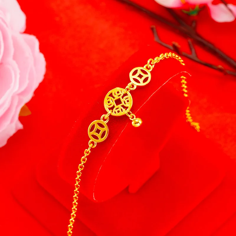 24K Gold Plated Anklet Bracelet for Women Girls Ethnic Coin Charm Anklet Friends Lovers Couples Family Gold Anklet Jewelry Gift