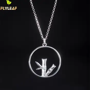 

925 Sterling Silver Bamboo Round Necklace Women Classical Style Lady Original Handmade Fine Jewelry Flyleaf