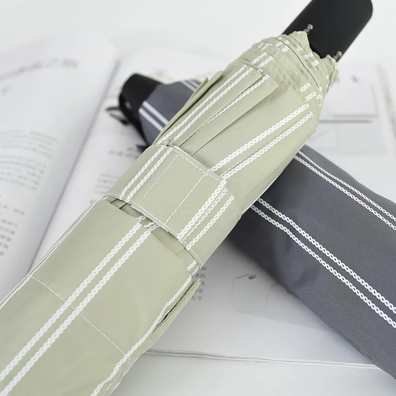 

Japanese And South Korean Style New Style Minimalist Stripes Umbrella Three-fold Umbrella 10 Bone Dull Polish Handle Two-color S