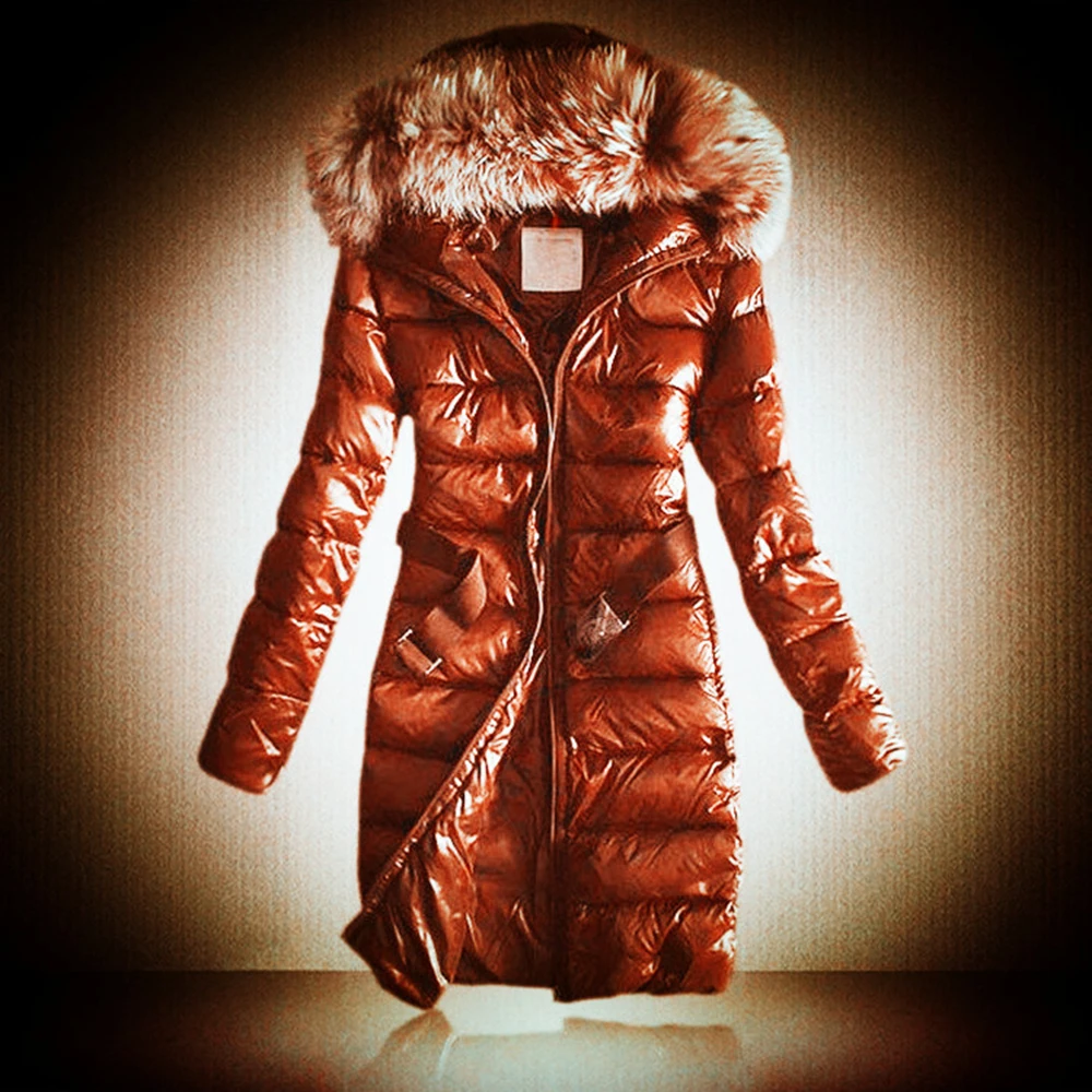 Женское зимнее пальто, парки с меховым капюшоном, Дамская длинная пуховая куртка с капюшоном, женские утепленные тонкие парки, теплая верхняя одежда, пальто D40