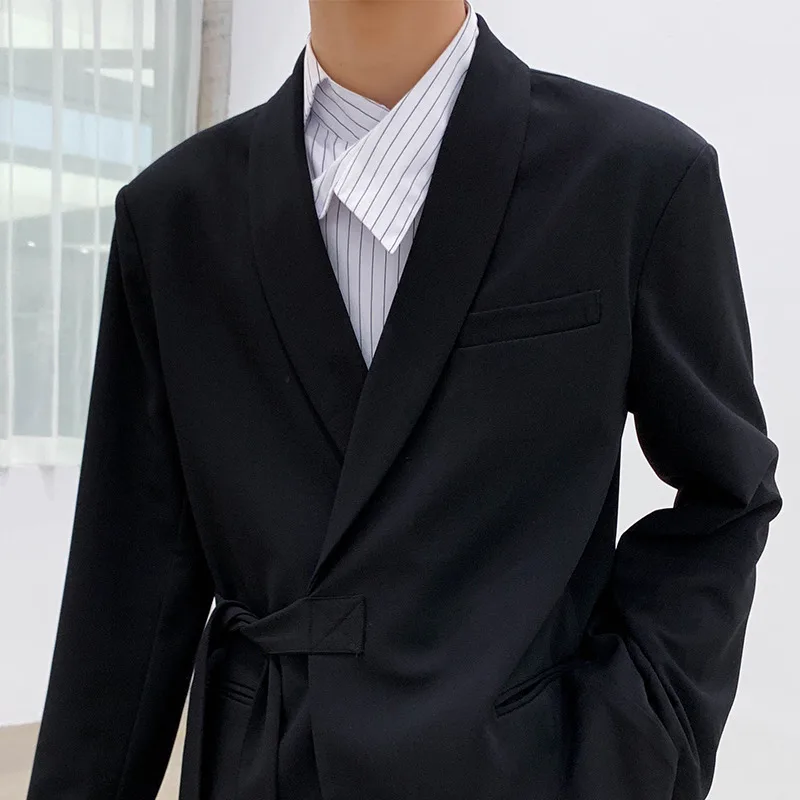 Men's suit 2019 autumn and winter new handsome long loose belt pure color wild suit young people fashion trend men's clothing Men's suit 2019 autumn and winter new handsome long loose belt pure color wild suit young people fashion trend men's clothing