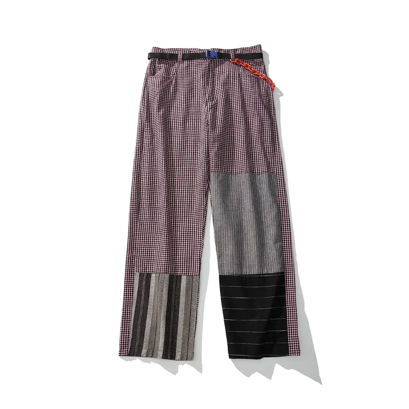 red pants Темные иконы клетчатые Лоскутные свободные брюки мужские с цепочкой уличная мода мужские брюки хип-хоп брюки - Цвет: red pants