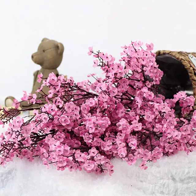 pink Искусственные цветы вишни, детские дышащие Гипсофилы, искусственные цветы, сделай сам, свадебное украшение, букет для дома, искусственные цветы, ветка - Цвет: pink