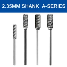 

2Pcs 2.35mm Shank Cylindrical Carbide Burr Bit Rotary File Tungsten Steel Grinder Double Single Cut Metal Milling Polishing