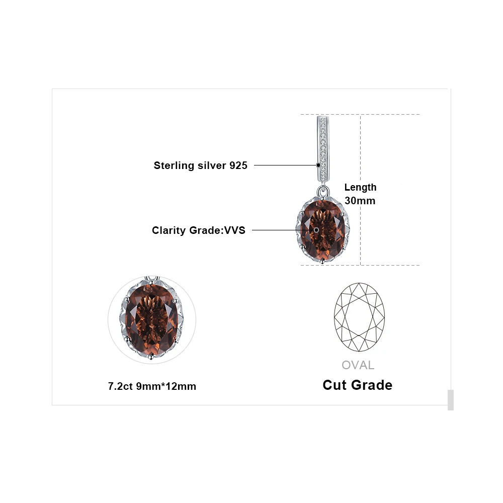 925 STERLING Silver Genuine SMOKY QUARTZ 7 STONE RETRO STYLE Earrings 2" NEW 