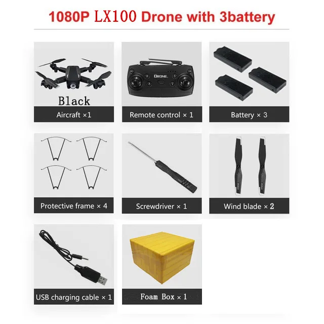LAUMOX LX100 Радиоуправляемый Дрон с 4K 1080P HD камерой оптического позиционирования потока wifi FPV складной Квадрокоптер вертолет дроны X12 M65 - Color: 1080P 3B FB B