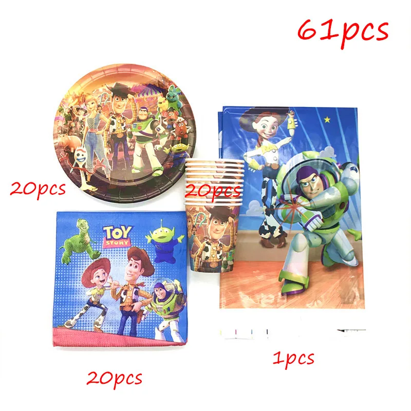 beipanzhizhuo-61pcs 61 шт./лот История игрушек мультфильма 4 тематические одноразовые столовые приборы кружки, тарелки, салфетки для детского дня рождения украшения скатерти - Цвет: beipanzhizhuo-61pcs